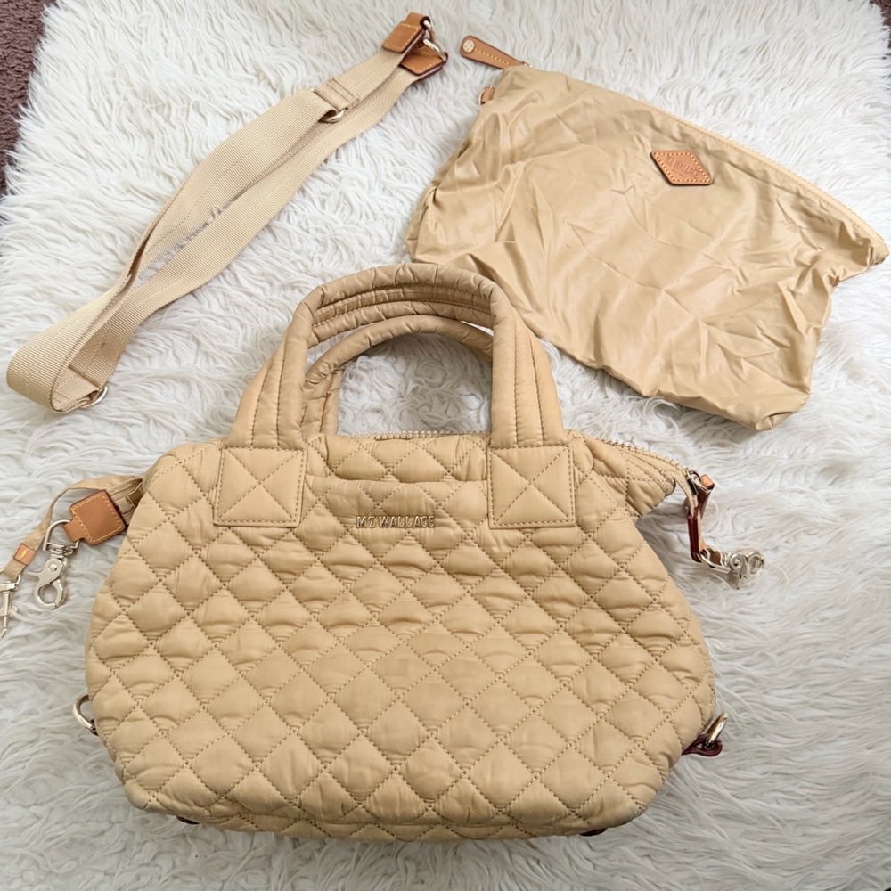MZ Wallace Quilted Tan Crossbody Bag with Detachable Strap